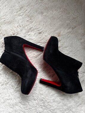 Christian Louboutin Vicky Booty 120 Black Suede Platform Ankle Boots, 39.5, Box